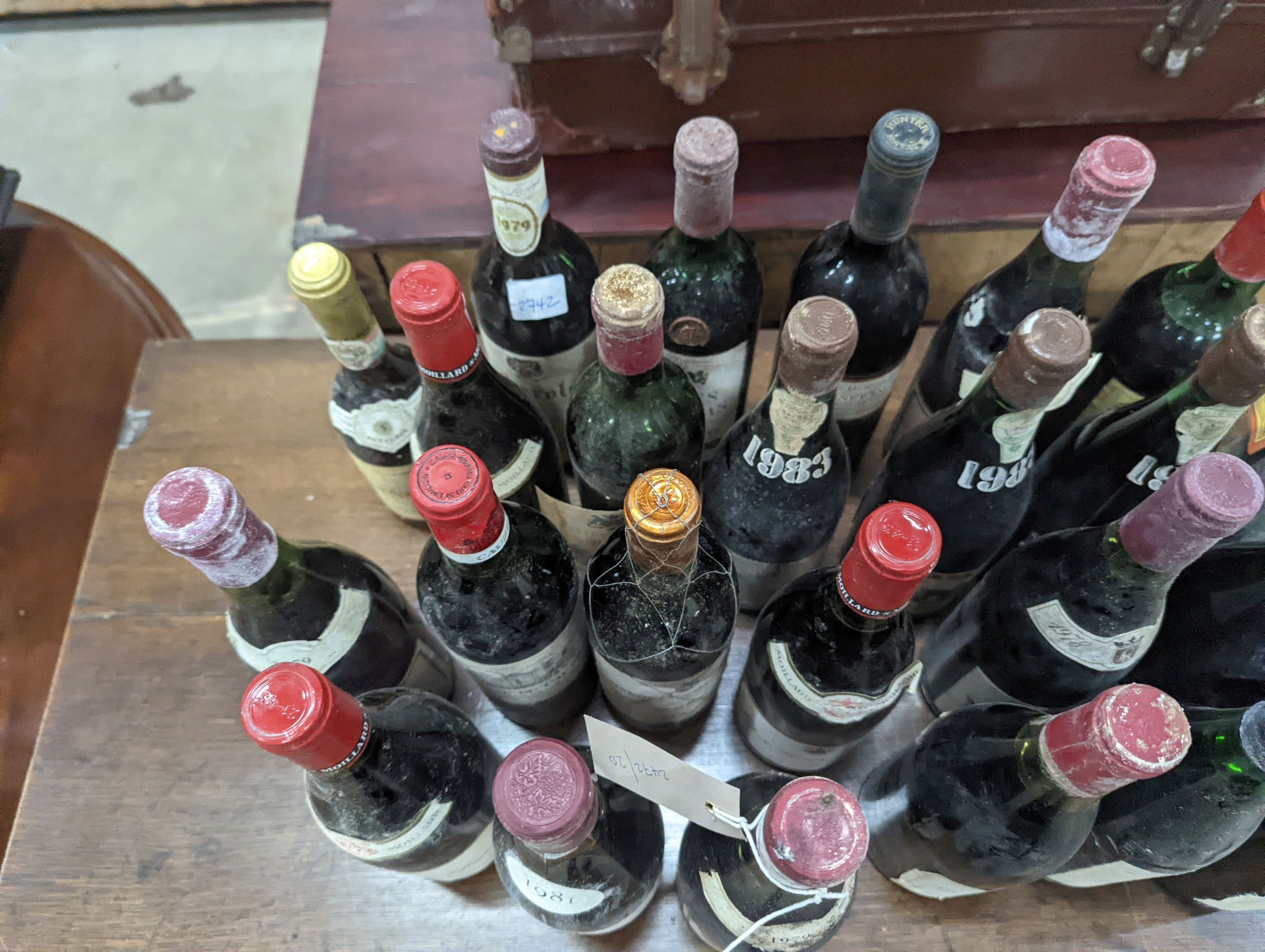 Twenty three bottles of assorted red wine, mainly French together with a bottle of Hungarian Tokaji